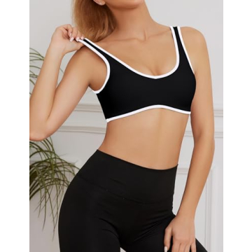 AIHUKOCY Women's Color Block Plunge V Neck Sports Bra