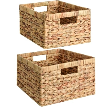 StorageWorks Wicker Storage Basket Set of 2 - Natural Water Hyacinth Baskets for Organizing