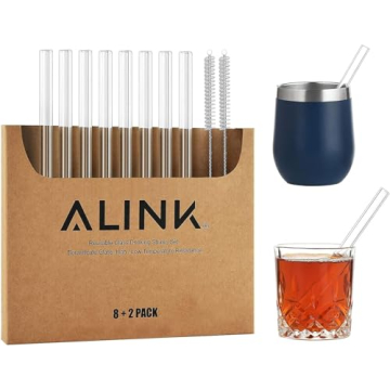 ALINK Short Glass Straws - Eco-Friendly 6 Inch Drinking Straws
