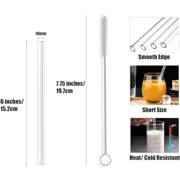ALINK Short Glass Straws - Eco-Friendly 6 Inch Drinking Straws