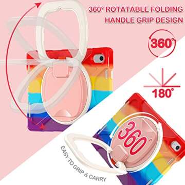 BATYUE Case for iPad 10th Generation, Shockproof Protection Cover for 2022 10.9-inch iPad (10th Generation) with Screen Protector/Pencil Holder/360° Swivel Stand/Shoulder Strap, for kids -Colorful Red