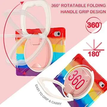 BATYUE Case for iPad 10th Generation, Shockproof Protection Cover for 2022 10.9-inch iPad (10th Generation) with Screen Protector/Pencil Holder/360° Swivel Stand/Shoulder Strap, for kids -Colorful Red