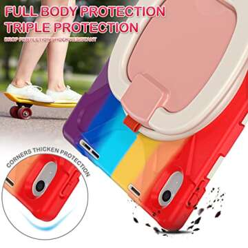 BATYUE Case for iPad 10th Generation, Shockproof Protection Cover for 2022 10.9-inch iPad (10th Generation) with Screen Protector/Pencil Holder/360° Swivel Stand/Shoulder Strap, for kids -Colorful Red