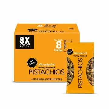 Wonderful Pistachios No Shells, Honey Roasted Nuts, 2.25 Ounce Bag (Pack of 8), Protein Snacks, Swee...