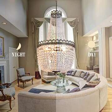 Maxax 5 Lights Crystal Chandelier Lights, French Empire Country Adjustable Foyer Chandelier Pendant, 34.2"H x 19.6"W Modern Crystal Ceiling Light Fixture for Dining Living Room Bedroom, Antique Bronze