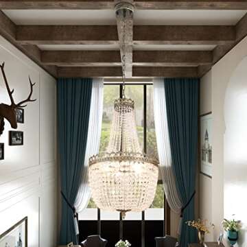 Maxax 5 Lights Crystal Chandelier Lights, French Empire Country Adjustable Foyer Chandelier Pendant, 34.2"H x 19.6"W Modern Crystal Ceiling Light Fixture for Dining Living Room Bedroom, Antique Bronze