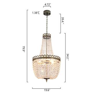 Maxax 5 Lights Crystal Chandelier Lights, French Empire Country Adjustable Foyer Chandelier Pendant, 34.2"H x 19.6"W Modern Crystal Ceiling Light Fixture for Dining Living Room Bedroom, Antique Bronze