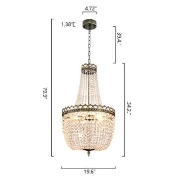Maxax 5 Lights Crystal Chandelier Lights, French Empire Country Adjustable Foyer Chandelier Pendant, 34.2"H x 19.6"W Modern Crystal Ceiling Light Fixture for Dining Living Room Bedroom, Antique Bronze