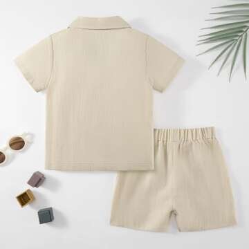 Baby Boy Clothes Set Toddler Summer Outfit Cotton Linen Short Sleeve T-Shirt Top Pocket Button-Down ...