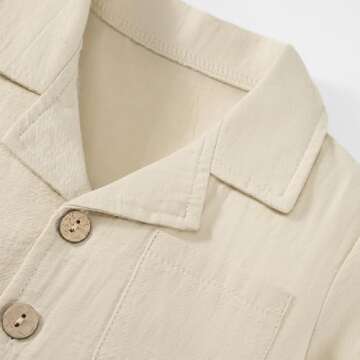 Baby Boy Clothes Set Toddler Summer Outfit Cotton Linen Short Sleeve T-Shirt Top Pocket Button-Down Shirt Short Set Khaki