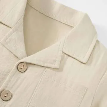 Baby Boy Clothes Set Toddler Summer Outfit Cotton Linen Short Sleeve T-Shirt Top Pocket Button-Down Shirt Short Set Khaki