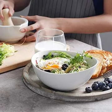 Sweese 28 oz Porcelain Bowls Set of 4 - for Salad, Pasta, Cereal - Microwave, Dishwasher and Oven Safe - White - 103.401