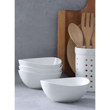 Sweese 28 oz Porcelain Bowls Set of 4 - for Salad, Pasta, Cereal - Microwave, Dishwasher and Oven Safe - White - 103.401