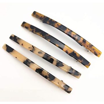 4 Pack 4 Inches Elegant Automatic Hair Clip Long and Thin Handmade Celluloid Onyx Hair Clip Barrette...