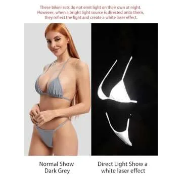 Reflective Rave Outfits for Women - Sexy Shiny Festival Halter Triangle Top Thong EDM Night Metallic...