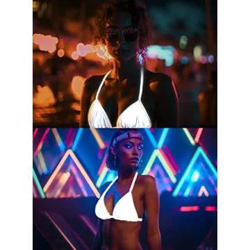 Reflective Rave Outfits for Women - Sexy Shiny Festival Halter Triangle Top Thong EDM Night Metallic Bikini Set(Silver,M,1036e)