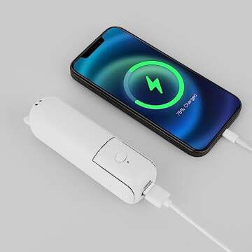 HZSK Handheld Mini Fan, Portable Foldable Fan with Power Bank, USB Rechargeable Small Pocket Fan, Battery Operated Personal Fan with 3 Speeds for Women Outdoor Travel (White)