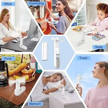 HZSK Handheld Mini Fan, Portable Foldable Fan with Power Bank, USB Rechargeable Small Pocket Fan, Battery Operated Personal Fan with 3 Speeds for Women Outdoor Travel (White)