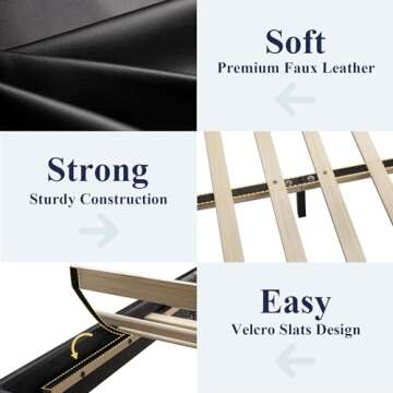 Allewie Queen Bed Frame with Adjustable Headboard, Faux Leather Platform Bed with Wood Slats, Heavy Duty Mattress Foundation, No Box Spring Needed, Noise-Free, Easy Assembly, Black