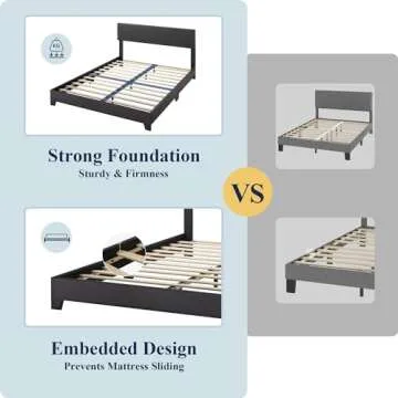 Allewie Queen Bed Frame with Adjustable Headboard, Faux Leather Platform Bed with Wood Slats, Heavy Duty Mattress Foundation, No Box Spring Needed, Noise-Free, Easy Assembly, Black