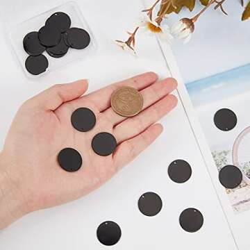 BENECREAT 20PCS 304 Stainless Steel Stamping Blank Tags 0.8Inch Diameter Round Black Metal Tags with Hole for Jewelry Craft Projects Pets Tags