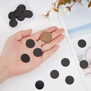 BENECREAT 20PCS 304 Stainless Steel Stamping Blank Tags 0.8Inch Diameter Round Black Metal Tags with Hole for Jewelry Craft Projects Pets Tags
