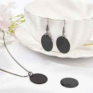 BENECREAT 20PCS 304 Stainless Steel Stamping Blank Tags 0.8Inch Diameter Round Black Metal Tags with Hole for Jewelry Craft Projects Pets Tags