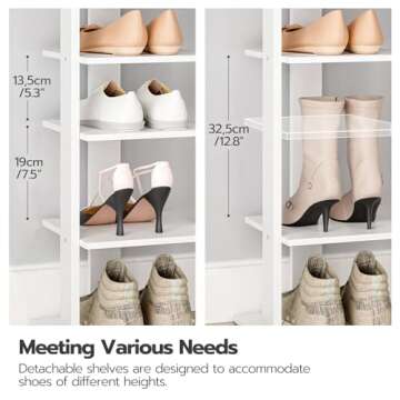 HOOBRO Vertical Shoe Rack for Front Door Entryway, 7 Tier Wooden Shoe Storage Organizer with Hooks, ...