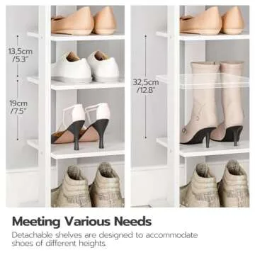 HOOBRO Vertical Shoe Rack for Front Door Entryway, 7 Tier Wooden Shoe Storage Organizer with Hooks, ...