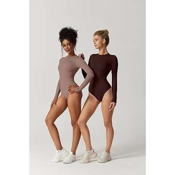 QINSEN Women's Mock Neck Bodysuit Sexy Long Sleeve Bodycon Tops Bodysuits Stucco M