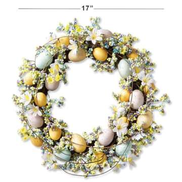Lillian Vernon Faux Pastel Easter Egg Spring Wreath - Seasonal Front Door Decorations, Indoor & Outd...