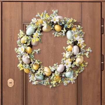 Lillian Vernon Faux Pastel Easter Egg Spring Wreath - Seasonal Front Door Decorations, Indoor & Outdoor Porch, Home, & Wedding Decor, Large 17 Inch Decorative Wreaths