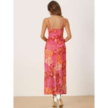 Allegra K Boho Floral Dresses for Women's Sleeveless Spaghetti Strap Maxi Dress Small Pink
