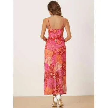 Allegra K Boho Floral Dresses for Women's Sleeveless Spaghetti Strap Maxi Dress Small Pink