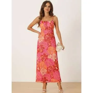 Allegra K Boho Floral Dresses for Women's Sleeveless Spaghetti Strap Maxi Dress Small Pink