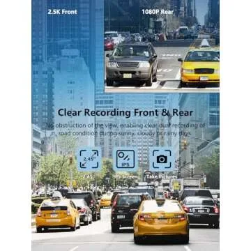 Dash Cam Front and Rear, Mini Dash Cam 2.5K QHD with 32GB SD Card, 2.45 inch IPS Screen, 2 Mounting Ways, Night Vision, WDR, Accident Lock, Loop Recording, Parking Monitor
