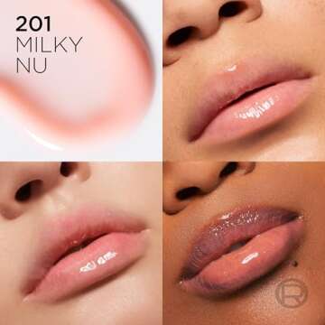 L'Oreal Paris Plump Ambition Hyaluron Lip Oil, 24 HR Lip Gloss with Hyaluronic Acid, Volumizing Formula with Glass-Like Shine, Milky Nu 201, 0.16 Fl Oz