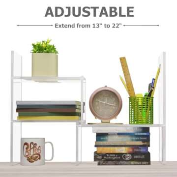 Adjustable Acrylic Desk Shelf for Top of Desk: Clear Desktop Shelf, Premium Desktop Bookshelf Organizer, Office Table Book Shelves