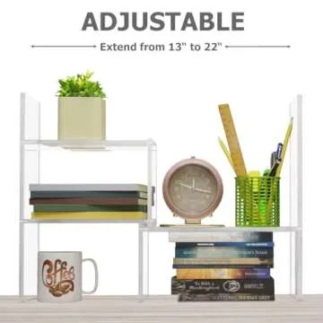 Adjustable Acrylic Desk Shelf for Top of Desk: Clear Desktop Shelf, Premium Desktop Bookshelf Organizer, Office Table Book Shelves