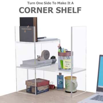 Adjustable Acrylic Desk Shelf for Top of Desk: Clear Desktop Shelf, Premium Desktop Bookshelf Organizer, Office Table Book Shelves