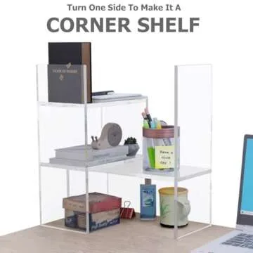 Adjustable Acrylic Desk Shelf for Top of Desk: Clear Desktop Shelf, Premium Desktop Bookshelf Organizer, Office Table Book Shelves