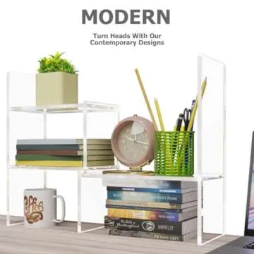 Adjustable Acrylic Desk Shelf for Top of Desk: Clear Desktop Shelf, Premium Desktop Bookshelf Organizer, Office Table Book Shelves