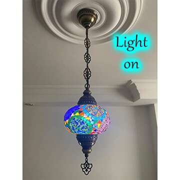 Vissmarta Turkish Moroccan Hanging Ceiling Mosaic Lamp Light Pendant Chandelier Multicolor Decorativ...