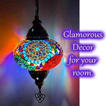 Vissmarta Turkish Moroccan Hanging Ceiling Mosaic Lamp Light Pendant Chandelier Multicolor Decorative Colorful Glass Globe Fixtures Living Room Bedroom Home Decor Hardwired Decoration