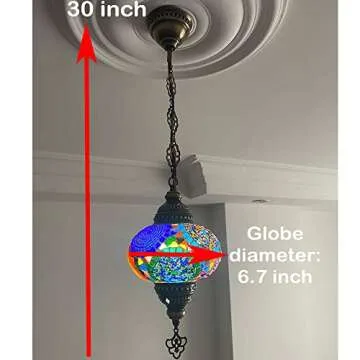 Vissmarta Turkish Moroccan Hanging Ceiling Mosaic Lamp Light Pendant Chandelier Multicolor Decorative Colorful Glass Globe Fixtures Living Room Bedroom Home Decor Hardwired Decoration