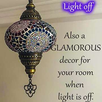 Vissmarta Turkish Moroccan Hanging Ceiling Mosaic Lamp Light Pendant Chandelier Multicolor Decorative Colorful Glass Globe Fixtures Living Room Bedroom Home Decor Hardwired Decoration