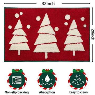 RORA Christmas Bathroom Decor Red Bathroom Rugs for Cute Bath Mat Non-Slip Funny Bath Rug Plush Water Absorbent Washable,20”x32”