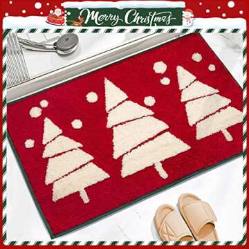 RORA Christmas Bathroom Decor Red Bathroom Rugs for Cute Bath Mat Non-Slip Funny Bath Rug Plush Water Absorbent Washable,20”x32”