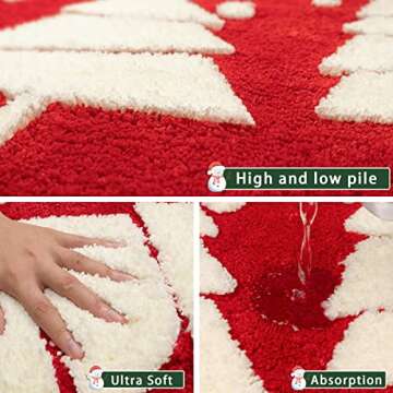 RORA Christmas Bathroom Decor Red Bathroom Rugs for Cute Bath Mat Non-Slip Funny Bath Rug Plush Water Absorbent Washable,20”x32”
