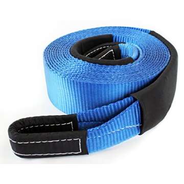 Trailhead Heavy Duty 3" x 30' Tow Recovery Strap, 30,000 Lb Breaking Strength with Adjustable Protective Sleeves, Reinforced Ends and Reusable Storage Strap - Ideal for Vehicle Recovery & Towing